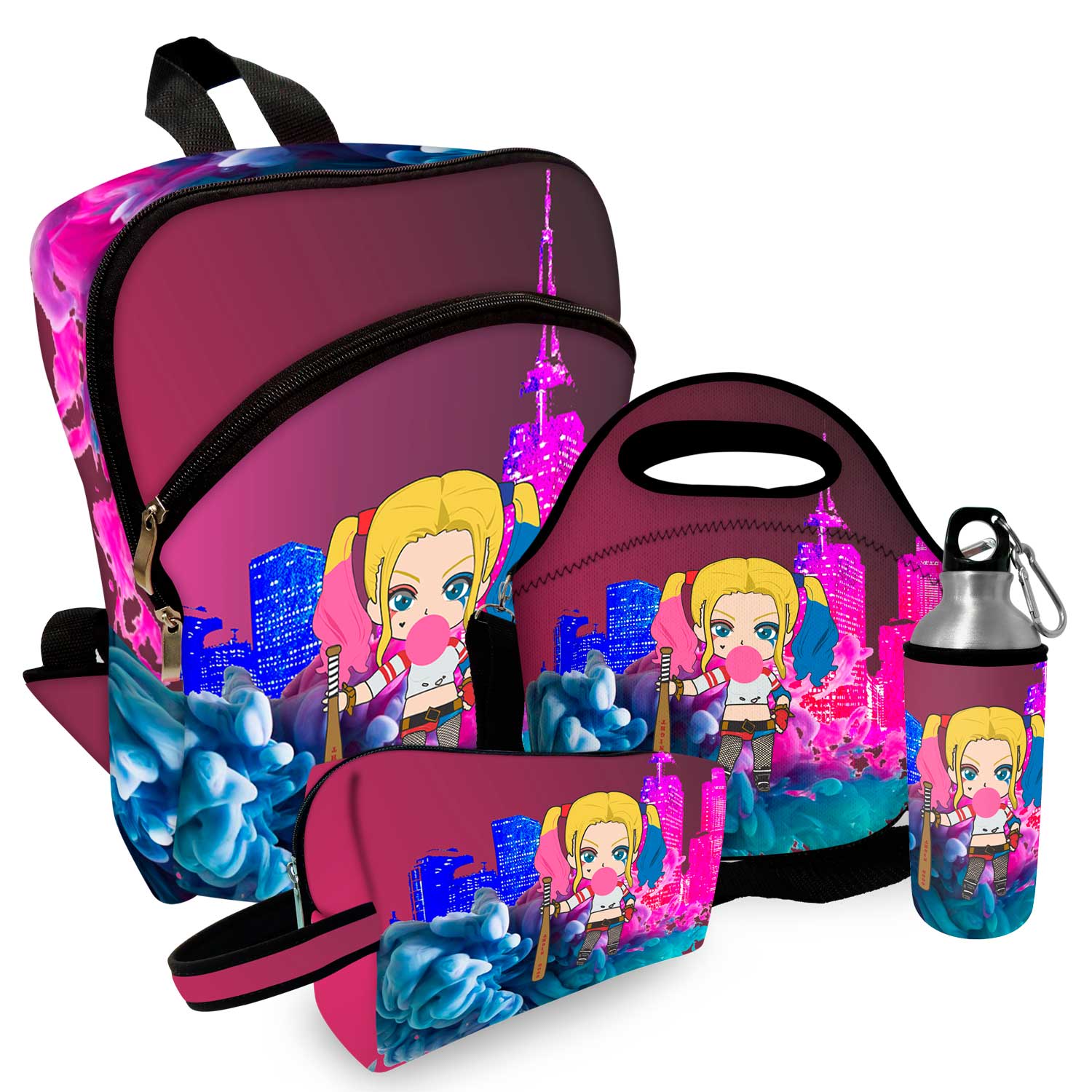 Kit Escolar Plus com Mochila Plus Lancheira Necessaire Plus Squeeze  ISOPRENE Menina Louca